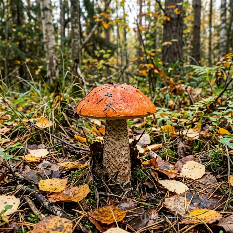 Подосиновик красный в лесу